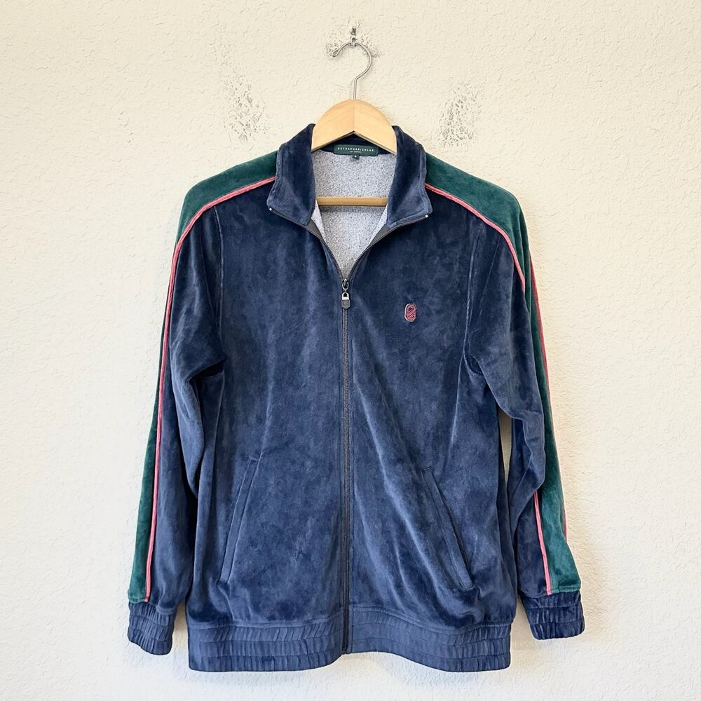 EXTRACURRICULAR Velour Jacket Navy Blue Full Zip Track Training Outdoor
